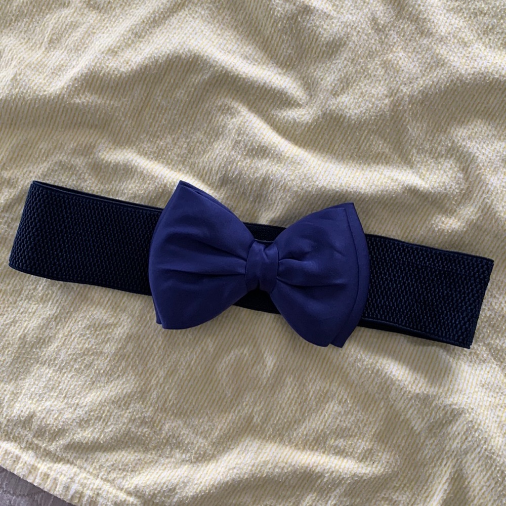 Retro navy blue elastic belt with bow